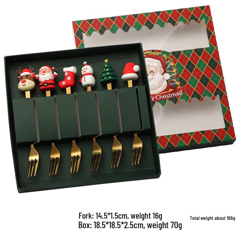 Креативный набор столовых приборов из нержавеющей стали «Рождественская елка и олень»: Ложка вилка