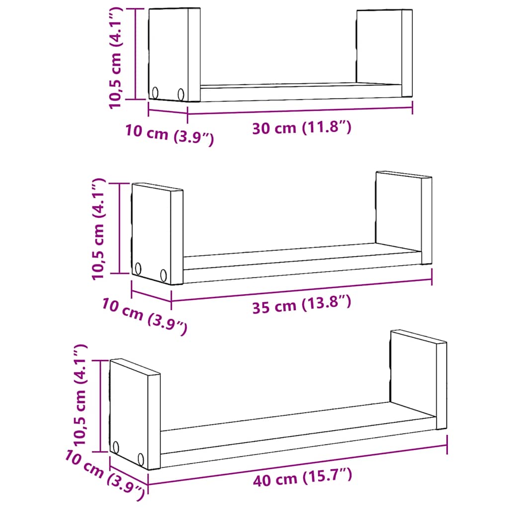 3 Wandregale Für Den Flur, Dekorative Regale Für Das Wohnzimmer, Wandregale Für Das Badezimmer, Vielseitige Ausstellungsregale, 40 X 10 X 10,5 Cm
