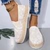 Flax Oriental Retro Breathable Loafers Faux Pearls  Detail Espadrille Flats Simple Mesh Canvas Women Shoes