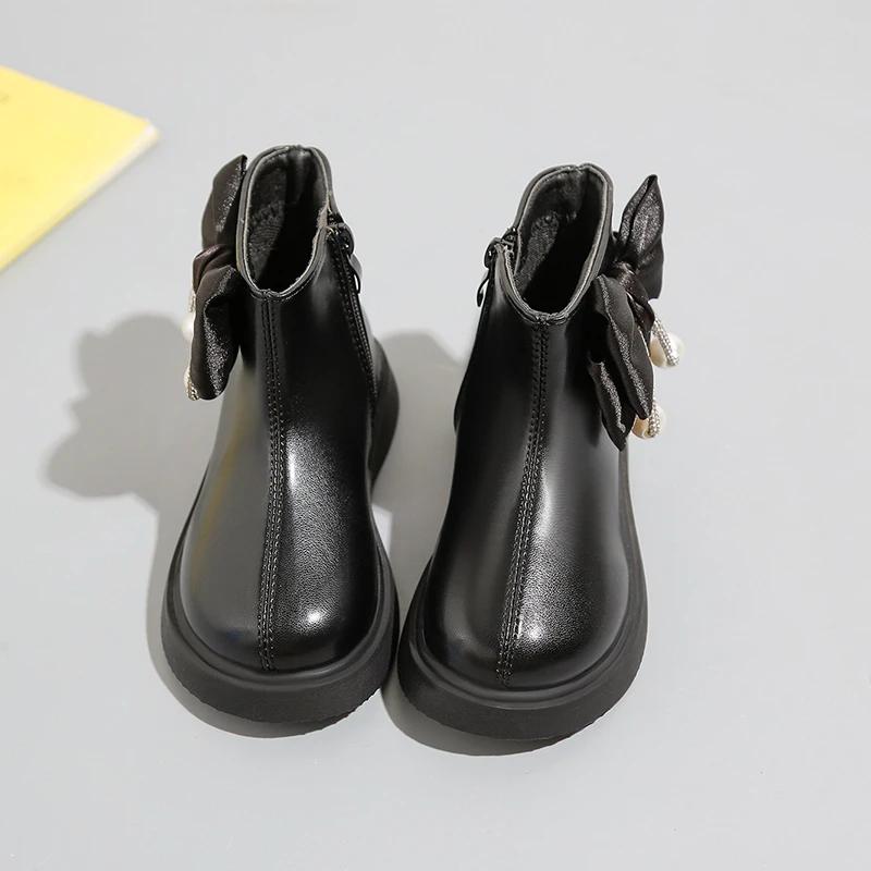 Детские осенние ботинки для девочек, милые универсальные модные ботинки принцессы, элегантные шикарные детские повседневные ботильоны с бантом, простые