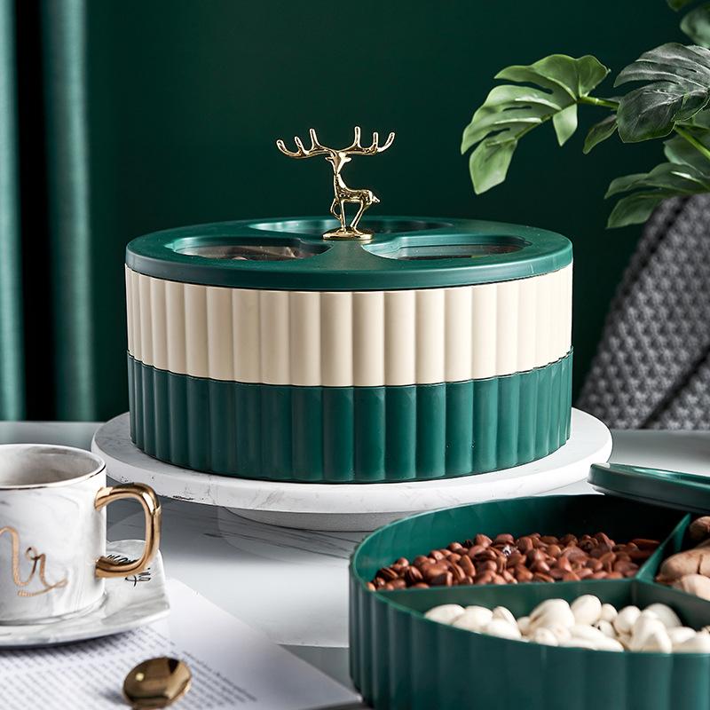 Двухслойный пластиковый контейнер для хранения Nordic Green Deer, фруктовая тарелка для садовых закусок, украшение для дома, гостиная