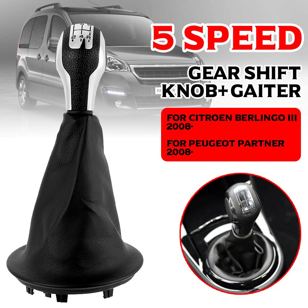 5 Speed Gear Shift Knob+Gaiter For Citroen Berlingo III For Peugeot Partner 2008- PU Leather Car Interior Accessories