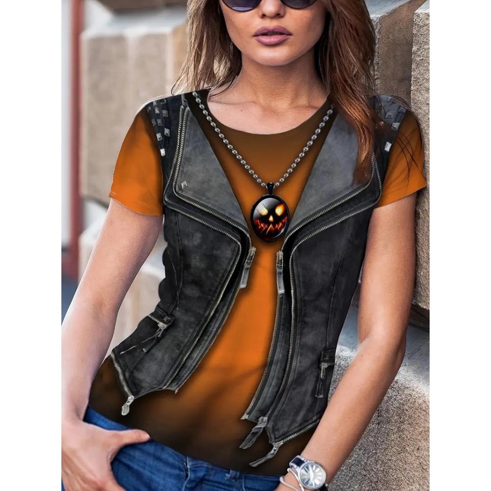 Летняя модная женская футболка с коротким рукавом и круглым вырезом под джинсу, повседневная, свободная, дышащая