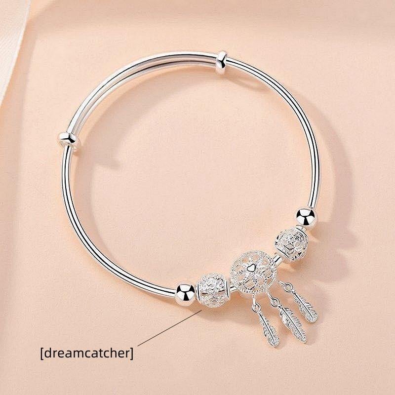 1 шт. Медный сплав посеребренный браслет женский холодный ветер ловец снов листья кисточка поворотные бусины