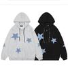 American Retro Star Patch Hoodie - Autumn/Winter Velvet-Lined Loose Fit Cardigan