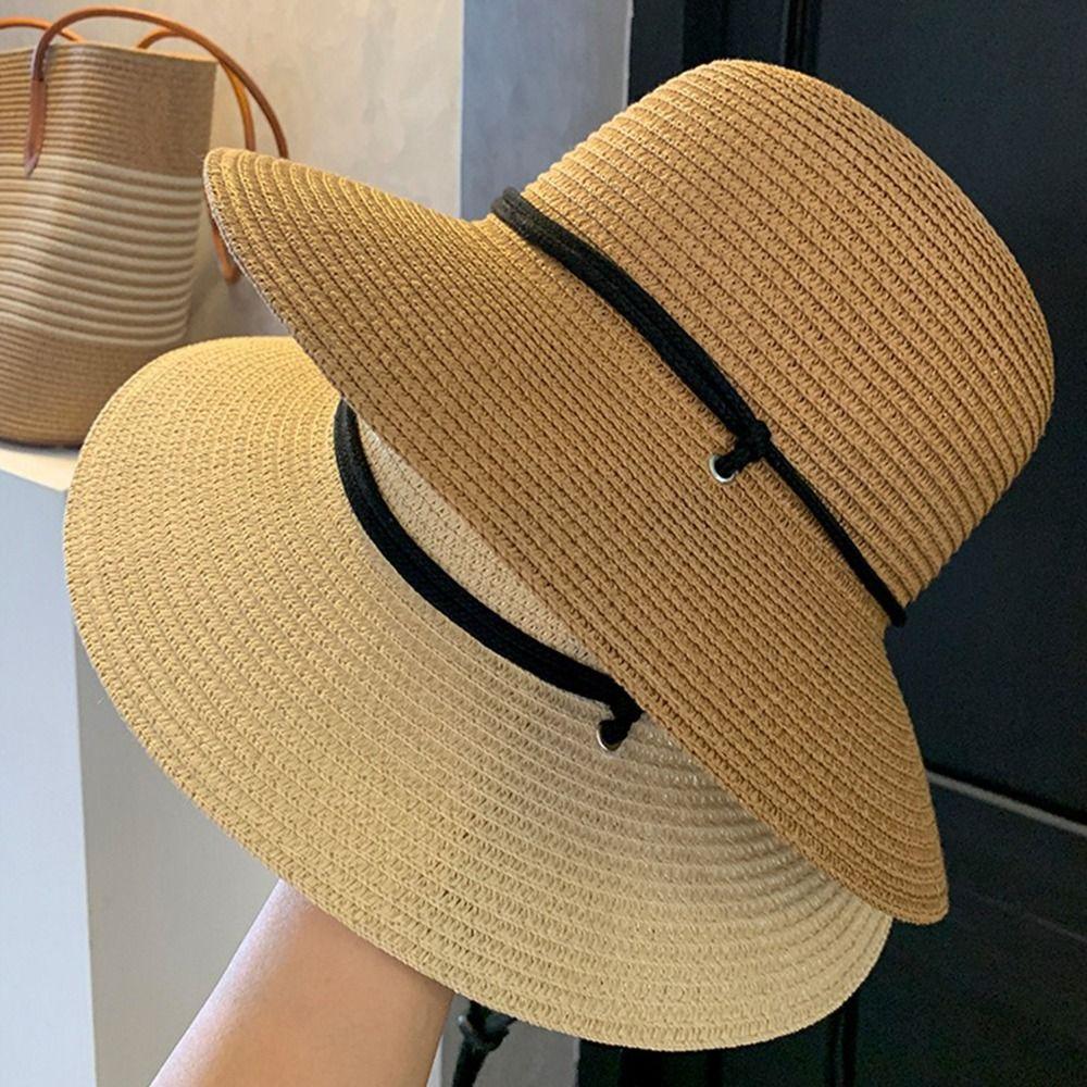 Wide Brim Women's Straw Hat Foldable Visor Cap Fashion Straw Bucket Hat Vacation