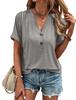 Женские футболки с V-образным вырезом и короткими рукавами, повседневные летние топы, рубашки с короткими рукавами на пуговицах, свободный крой, базовые футболки