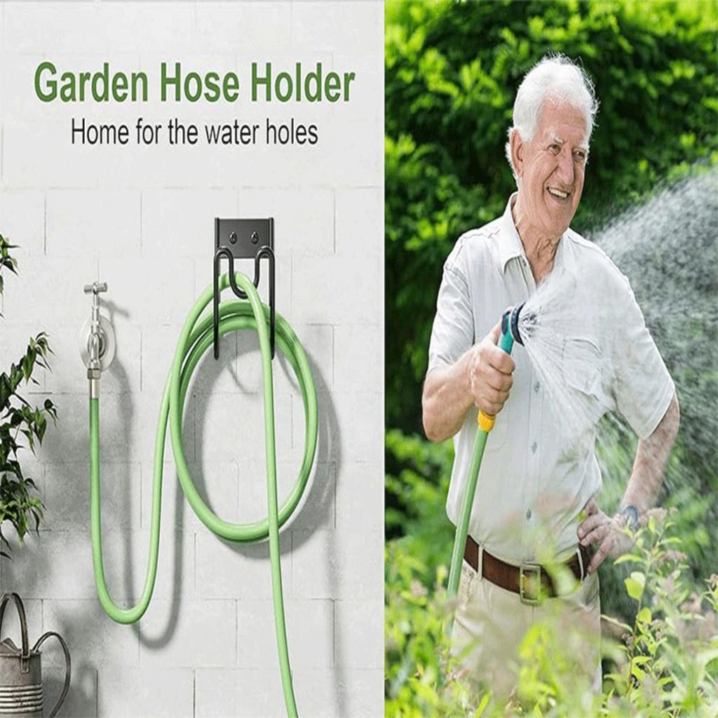 Black Garden Hose Hook Wall Mount Hose Holder With Slots For Hose Extension Cords