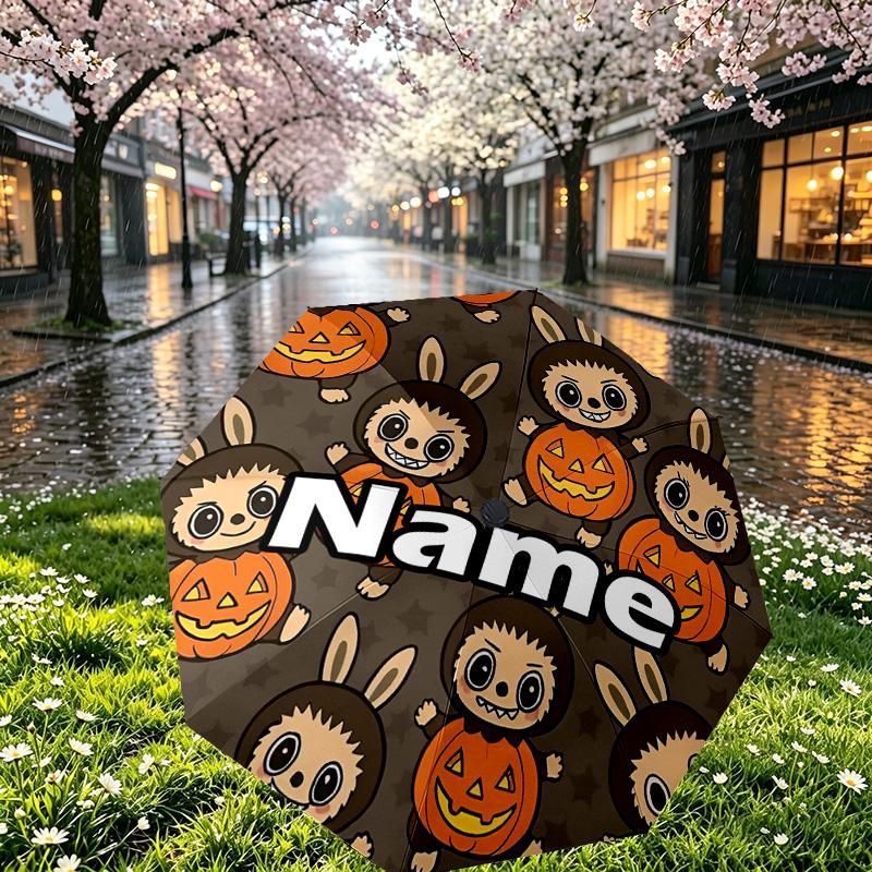Custom Name Personalized Labubu Print Umbrella, Auto Open Close, 8‑Rib Sturdy Frame, Commute Camping Hiking Use, Birthday Gift