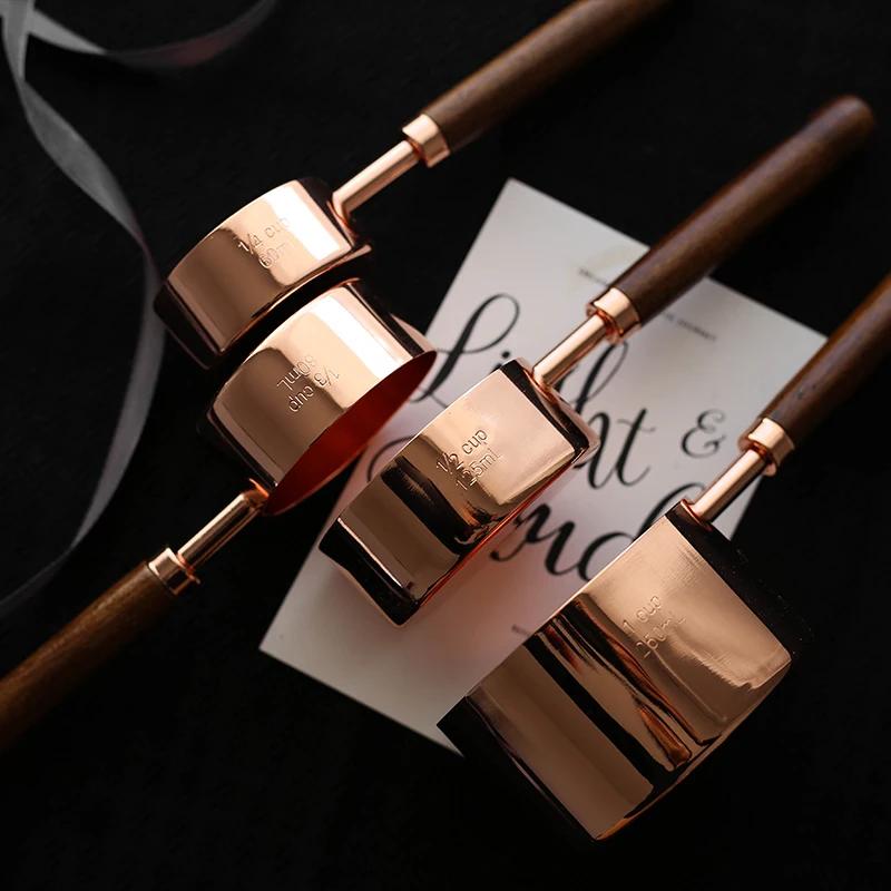 Мерный стакан из нержавеющей стали с деревянной ручкой, мерная ложка из восьми предметов, набор мерных ложек для бармена, инструмент для выпечки