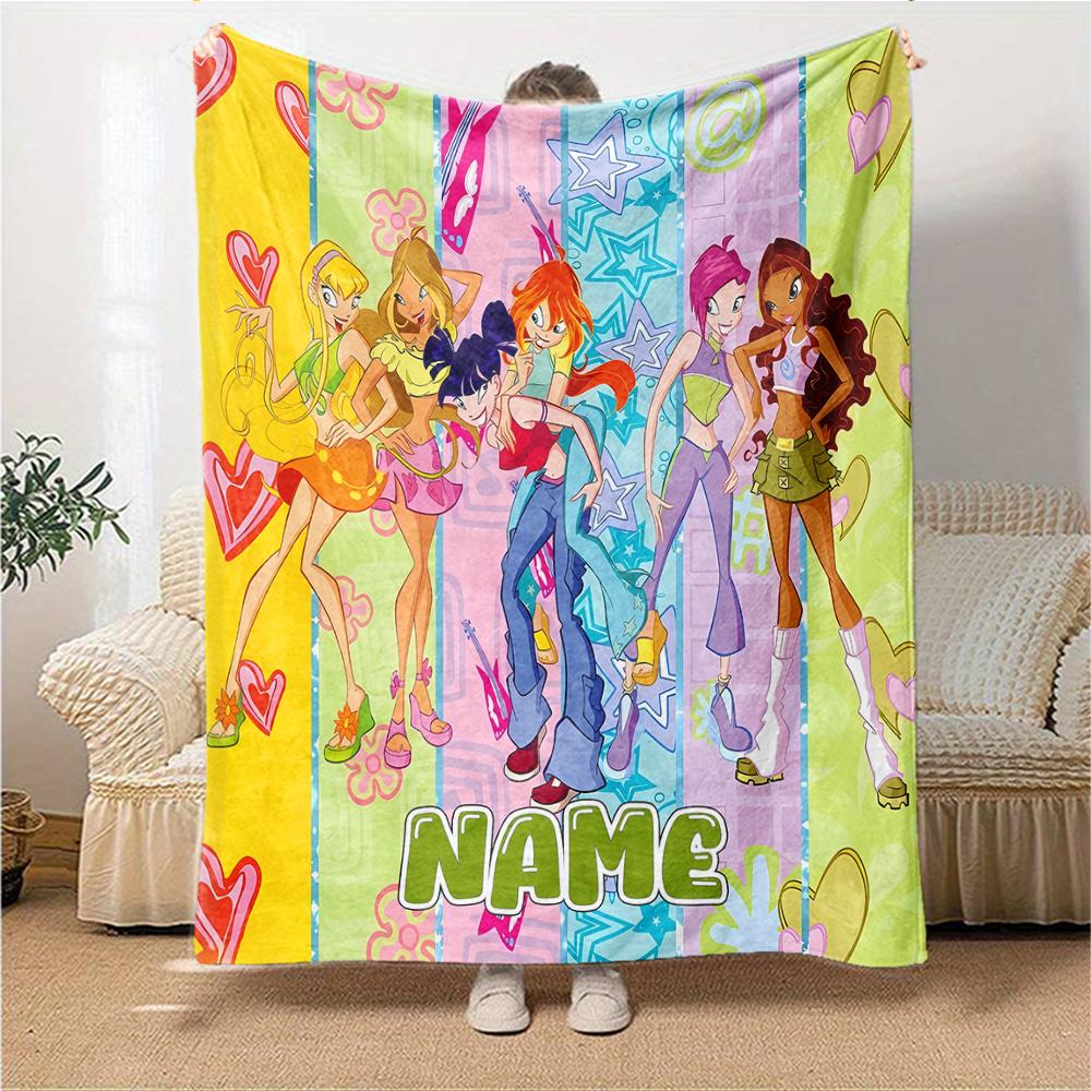 Custom Name Winx Club Friendship Party Blanket For Couch Bed Plush Cozy Fuzzy Blanket Super Soft Warm Blankets For Fall And Winter 091613