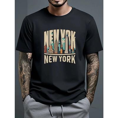 New York Print Мужская повседневная футболка из 100% хлопка с коротким рукавом и принтом, повседневная модная повседневная летняя футболка