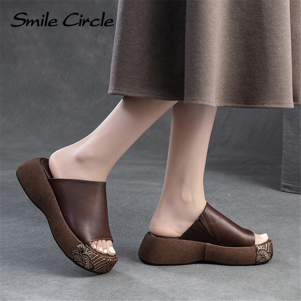 Новые летние тапочки на толстой подошве с открытым ртом в стиле ретро, ​​уличные тапочки в стиле кантри, модная кожаная женская обувь для отдыха