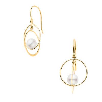 Серьги из желтого золота K10 с жемчугом Akoya, двойной круг AJVA2306 PA [Официальный] [Vendome Aoyama]