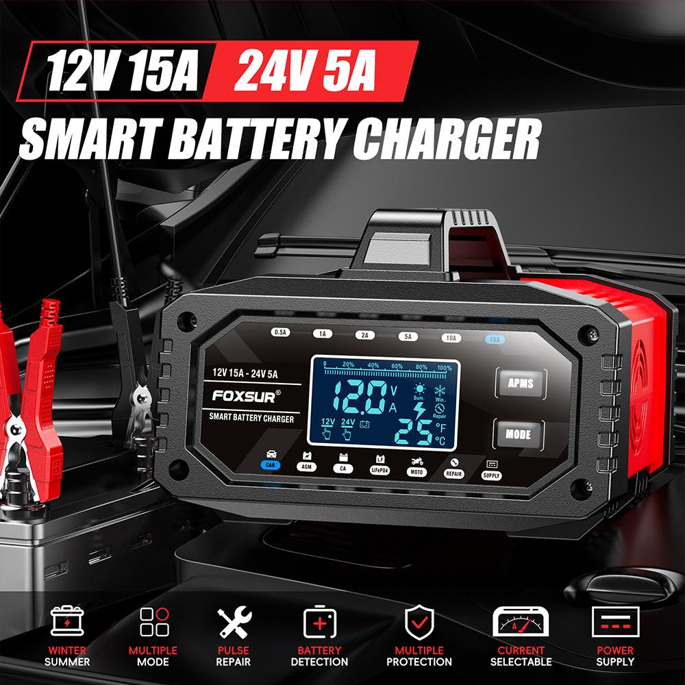 Full Automatic Car Battery Charger 12V/24V Intelligent LCD Display Protect Quick Charger Multiple Protections