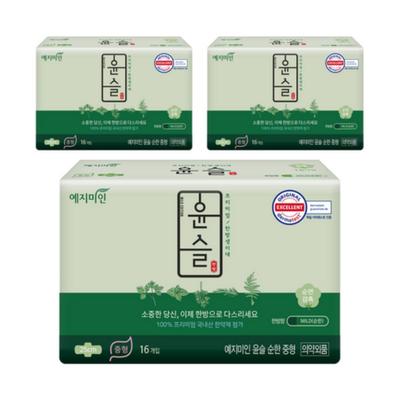 Гигиенические прокладки Yejimiin Yunsul Gentle Winged, среднего размера, 16 прокладок в упаковке × 3 упаковки