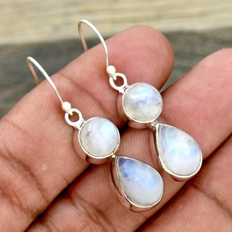 Moonstone Earring,925 Sterling Silver, Dangle Earring, Gift For Her, Bezel Earring, Silver Charm Jewelry, Wedding Gift