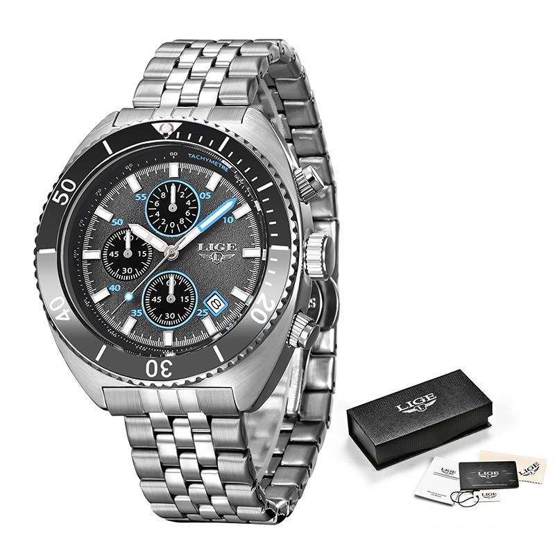 LIGE Модные мужские часы Лучшие роскошные творческие кварцевые часы Светящиеся водонепроницаемые спортивные часы с хронографом
