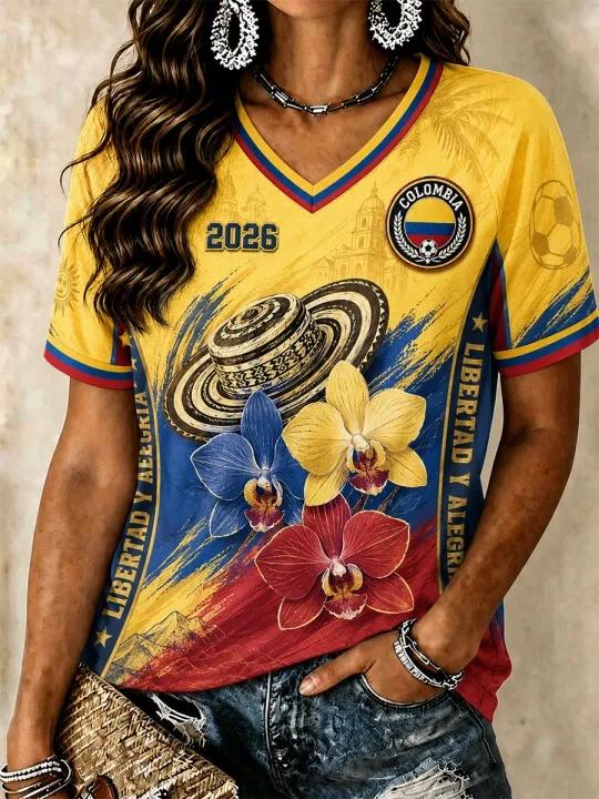 Colombia Football Fan T-shirt Sleeved Breathable Quick Drying Street Wear Casual Football Shirt Fashionable FamilyMatching 2026