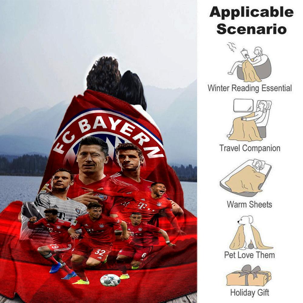 Bayern Munich Football Team Players Collage Print Flannel Blanket Soccer Fan Throw Blanket Soft Cozy Home Sofa Bed Decor for Football Supporters
