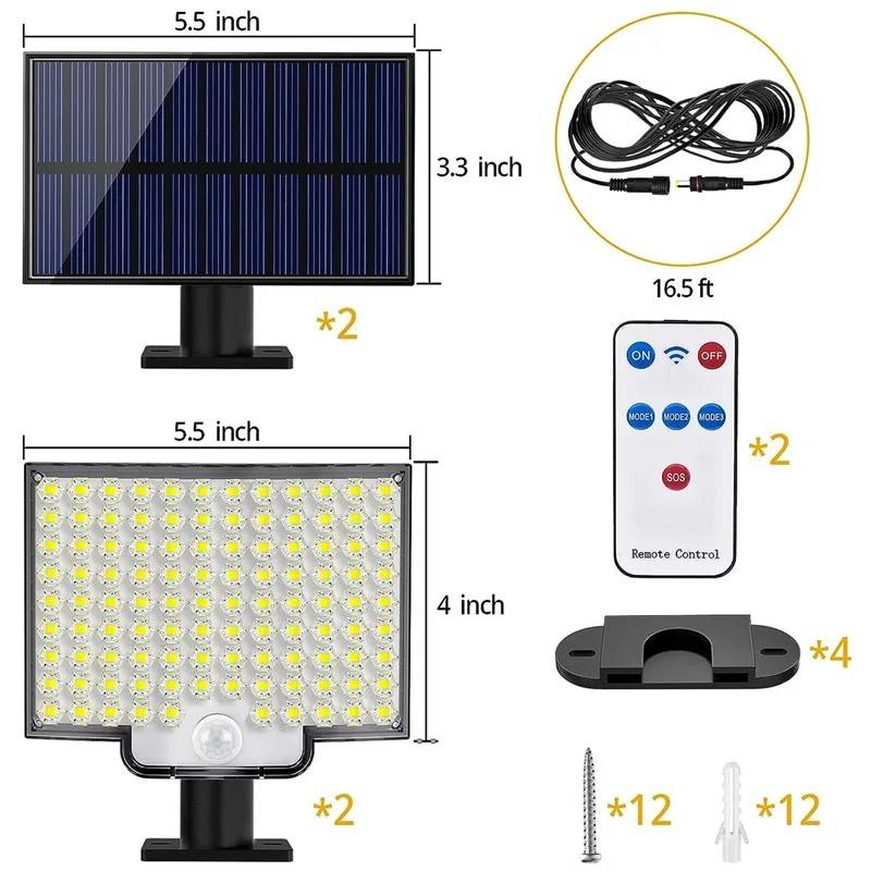 106LED Solar Light Outdoor Waterproof with Motion Sensor Floodlight Remote Control 3 Modes for Patio Garage Backyard
