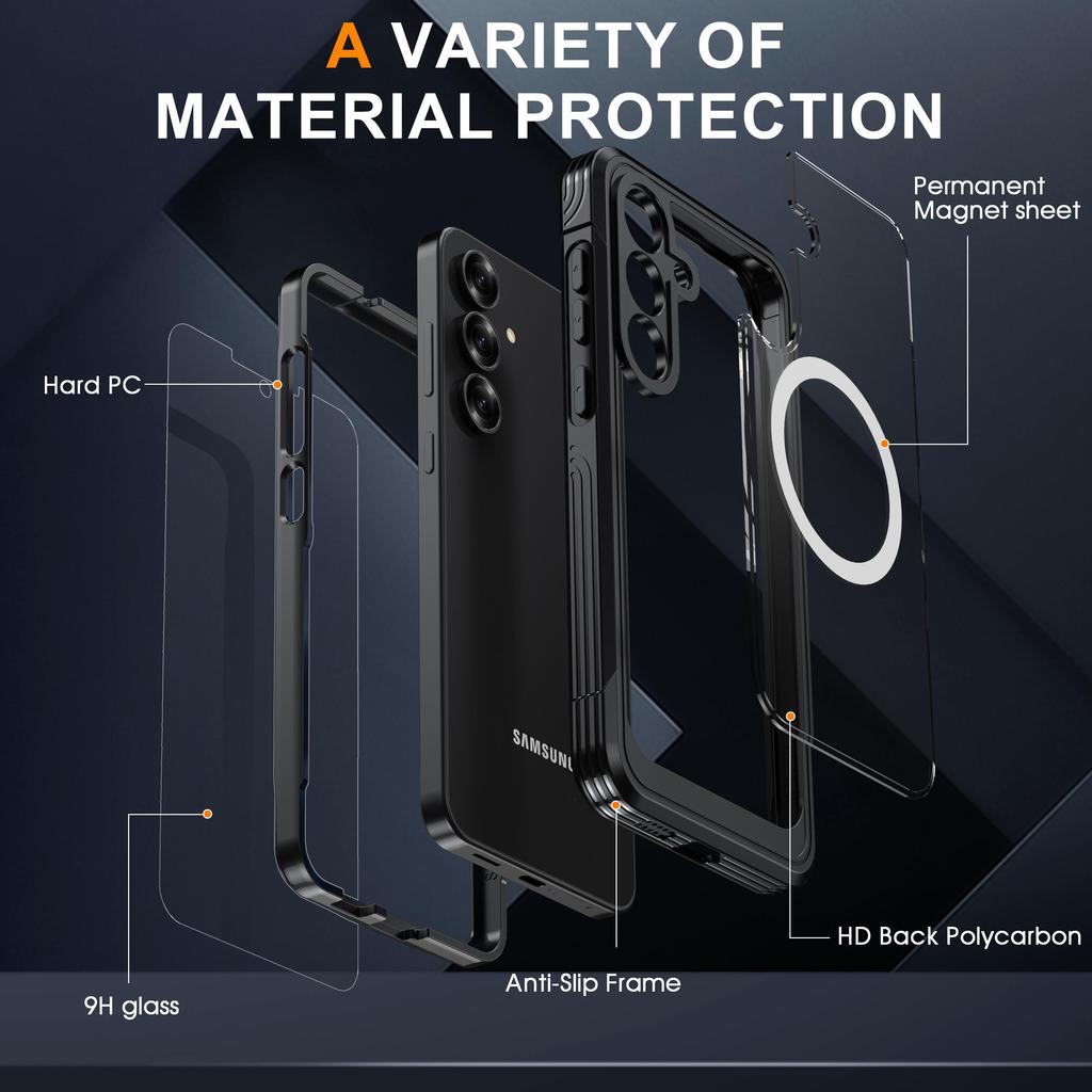 Чехол для телефона Samsung S25FE, Ультратонкий, Прозрачный, Беспроводная зарядка MagSafe, Защита от падений, Защита от царапин, Пылезащитный, Ударопрочный