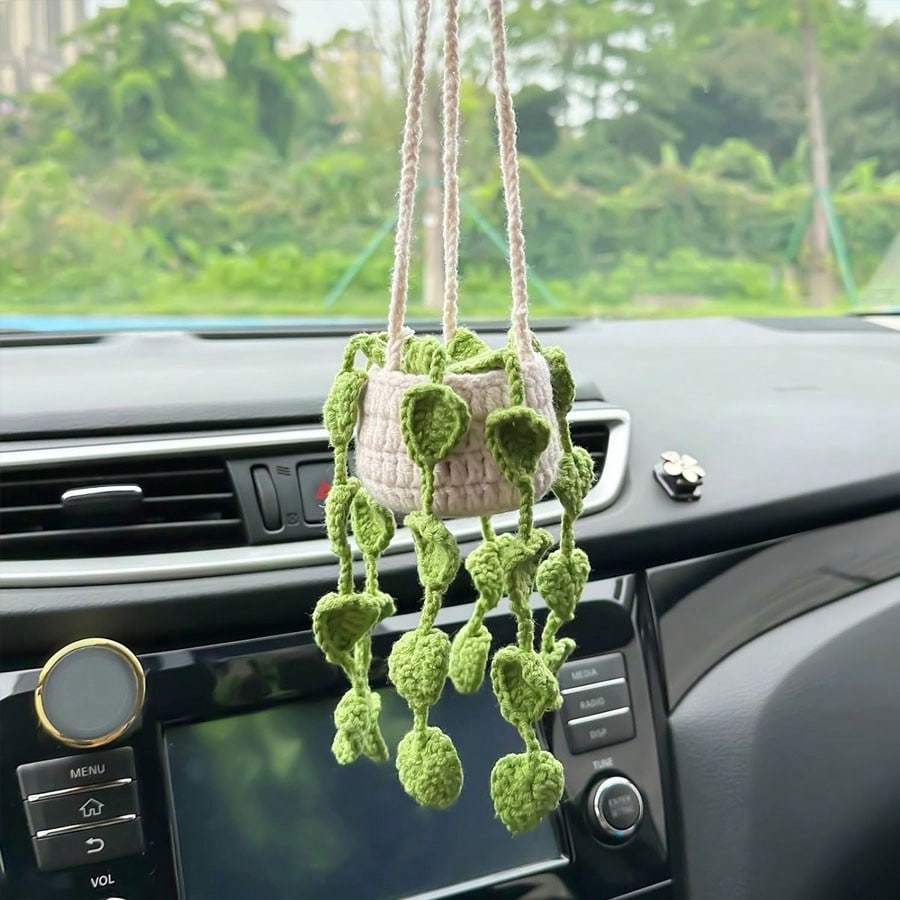 Подвесное кашпо ручной работы, связанное крючком, для украшения дома и автомобиля, с милой подвесной корзиной для горшечных растений, идеально для гостиной и декора автомобиля