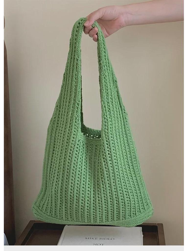 Вязаная сумка через плечо в корейском стиле Lazy Style - большая вместимость, однотонный цвет, алый дизайн, шерстяная сумка для покупок