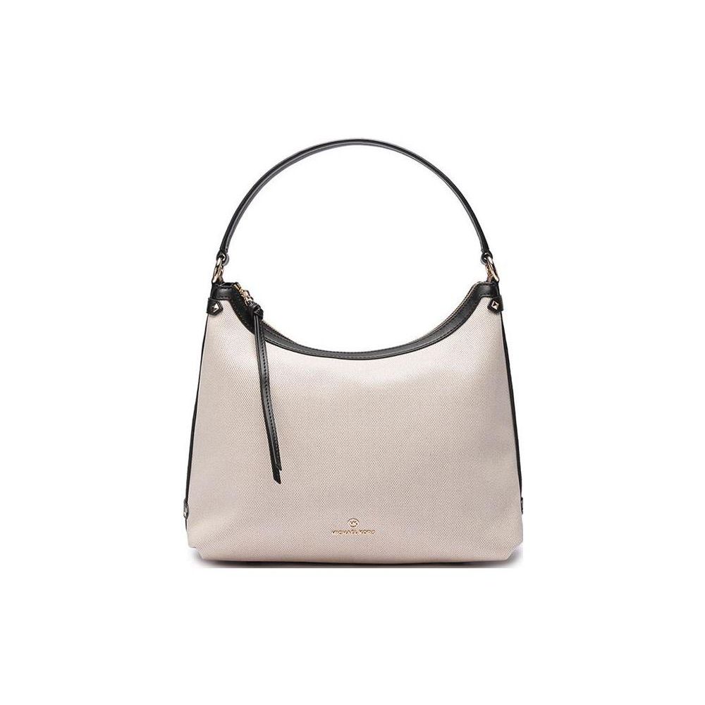 Michael Kors MK Maeve Zipper Closure Fabric Tote Bag Women Tote Bags Beige Black 30T2G5VH3C-NAT-BLK