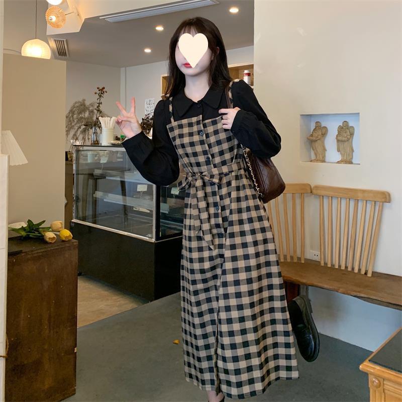 2025 Осень/Зима Ретро Клетчатый Стиль Двойка – Модное, омолаживающее платье MM Plus Size с длинными рукавами
