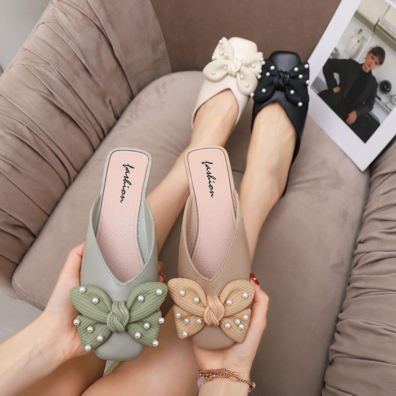2024 Новое сладкое корейское издание Baotou Slippers Женская модная тенденция Роскошные сандалии Высококачественные тапочки с бантом женская обувь