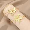 2pcs Gold Color Flower Bowknot Open Cuff Bangle Set For Women European & American Minimalistic Elegant Design Bracelet Jewelry