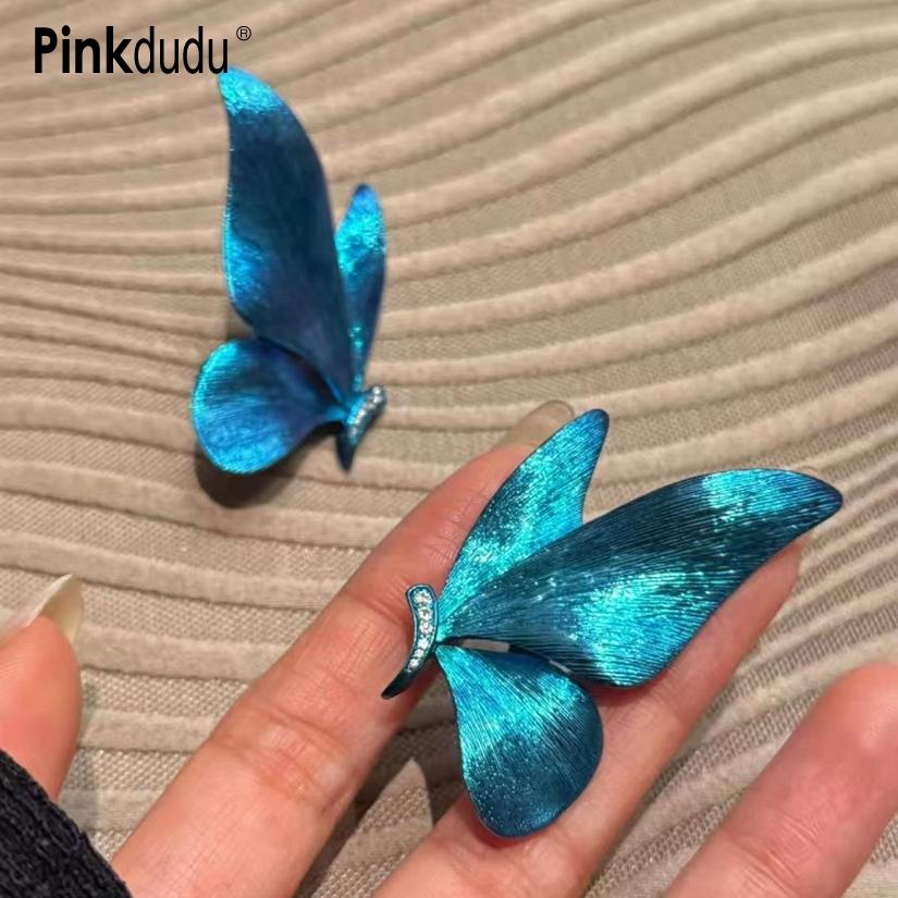 Pinkddudu Винтажные серьги-пусеты с голубой бабочкой Минималистичные элегантные серьги Уникальные простые украшения для ушей PD2236