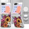 INS Чехол с принтом подсолнуха для Samsung Galaxy Z FLIP 7 FE 6 5 Гибридная складная крышка с покрытием из ПК+ПУ Кожаная для Samsung Z Flip7 Flip6 Flip5