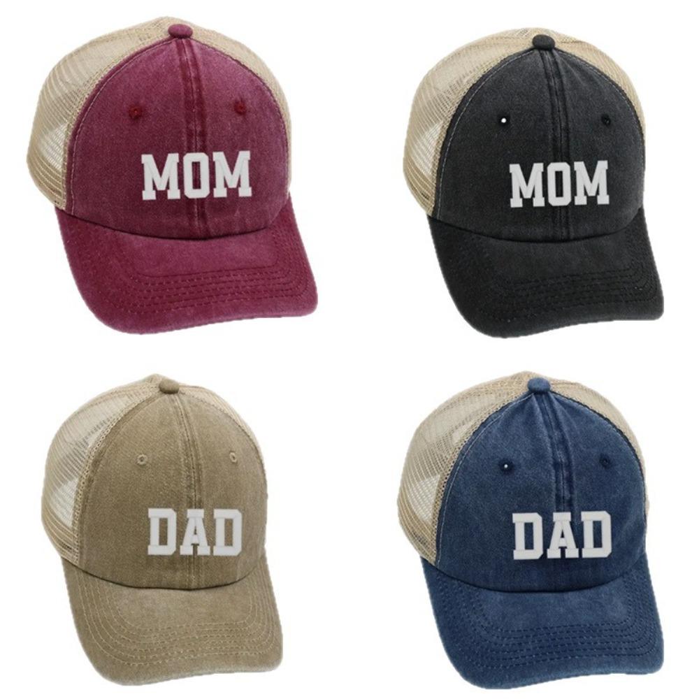 Visors DAD MOM Baseball Hats Mesh Net Sunscreen Hats Washed Distressed Faded Cap for Man Women