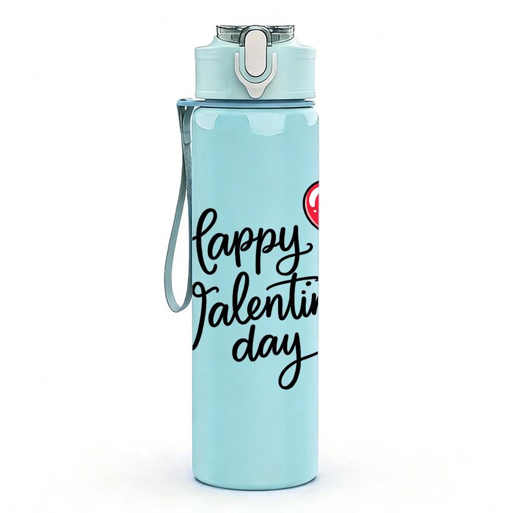 1PC Happy Valentines Day Heart Print 750ml Color Plastic Sports Water Bottle Leakproof Flip Straw Lid Suitable for Sports Office Home Use