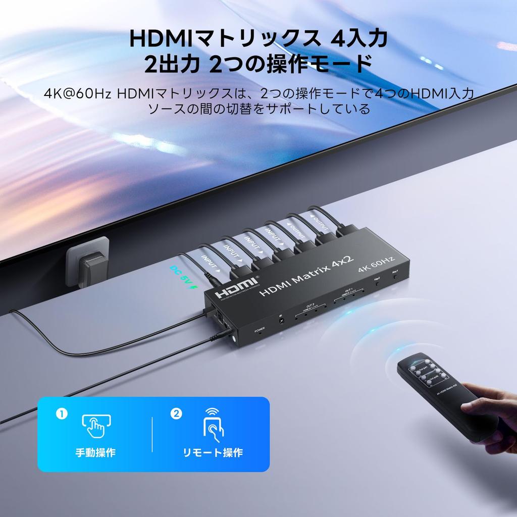 FERRISA HDMI Матрица 4 Аудио Разветвитель Аудио Пульт Дистанционного Управления 3D 1080P HDR 4K@60Hz Селектор, 4 Входа / 2 Выхода, (Оптический цифровой, Разделение Л/П),