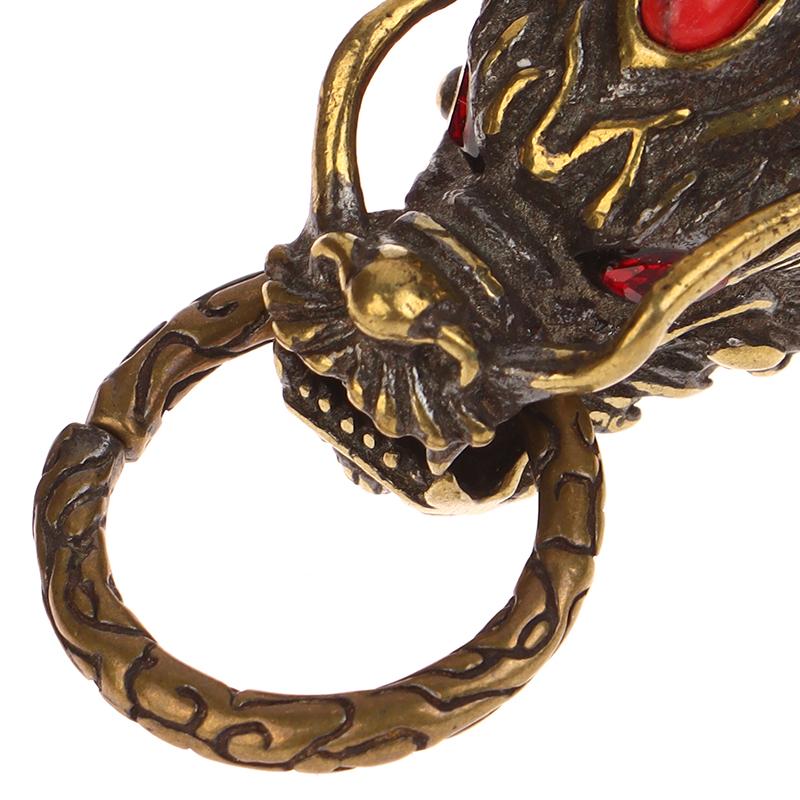 Брелки из чистой латуни с красными глазами и головой дракона, брелок с изображением дракона зодиака, винтажный мужской брелок с пряжкой на талии, автомобильный брелок, кулон, подарки, ремесла