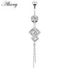 Alisouy 1pc Surgical Steel Crystal Zircon Flower Heart Leaf Bow-knot Dangle Button Navel Piercing Ring Belly Ring Body Jewelry