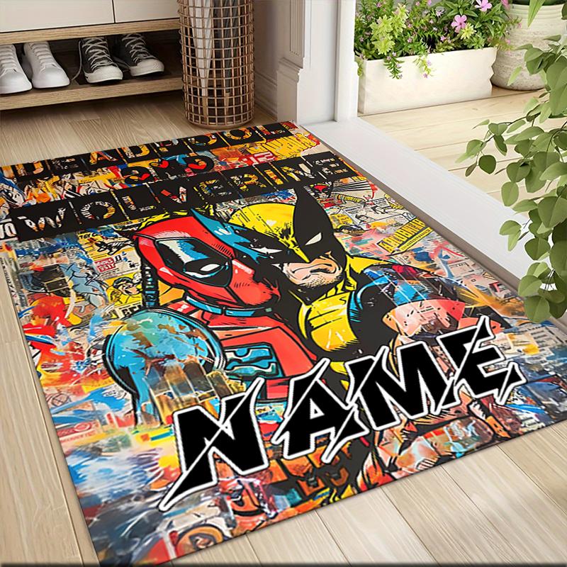 Custom Name Deadpool Wolverine Carpet Rug Customizable Soft Washable Anti-Slip Home Living Room Sofa Mats Personalized Rug. 090923