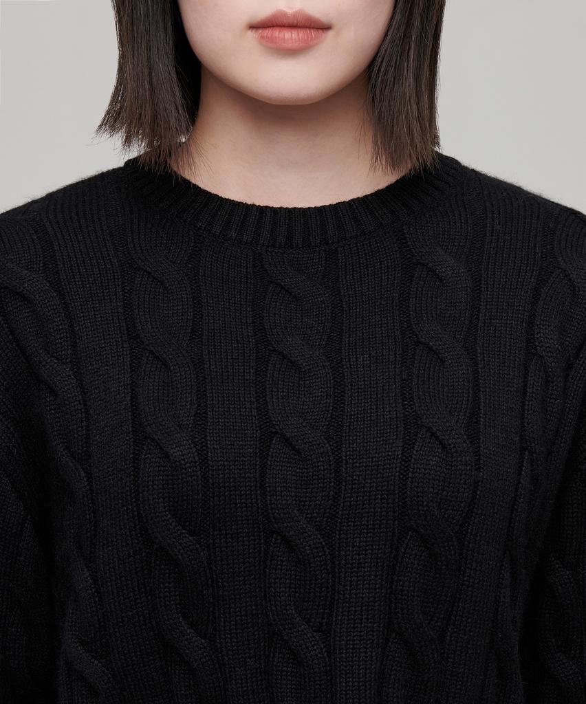 MUSINSA STANDARD WOMAN Women'S Angora Blend Cable Crop Knit [Black]