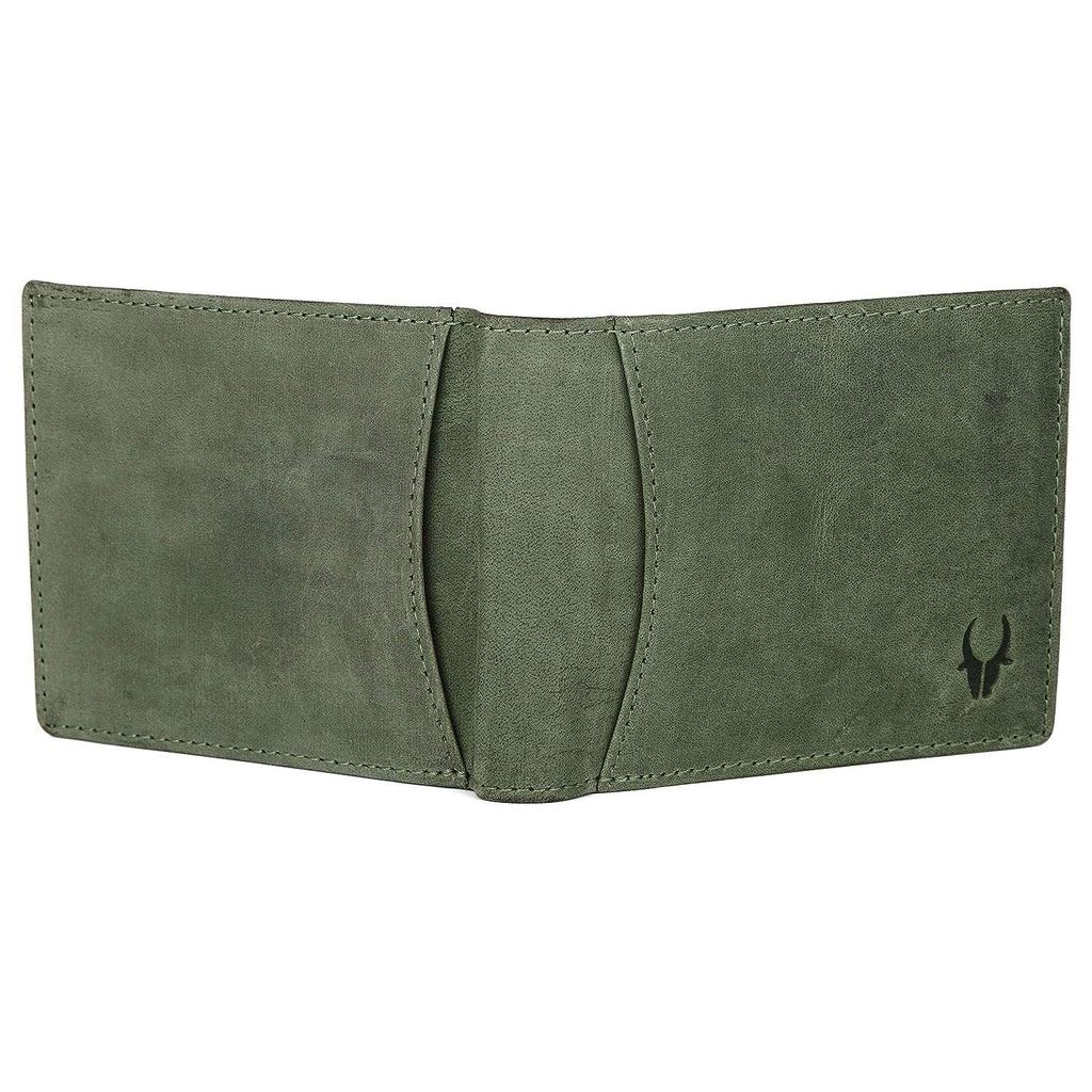 WildHorn Green Leather Wallet for Men I 9 Card Slots I 2 Currency & Secret Compartments I 1 Zipper & 3 ID Card Slots