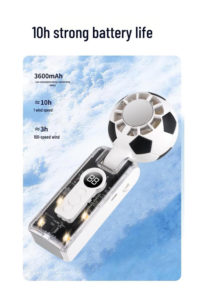 X68 Cross Football World Cup Portable Handheld Fan with Semiconductor Cooling and Rechargeable Folding Design.