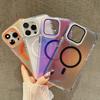 For iPhone 15 Pro Magnetic Case TPU Acrylic Phone Back Cover with Lens Film and Kickstand