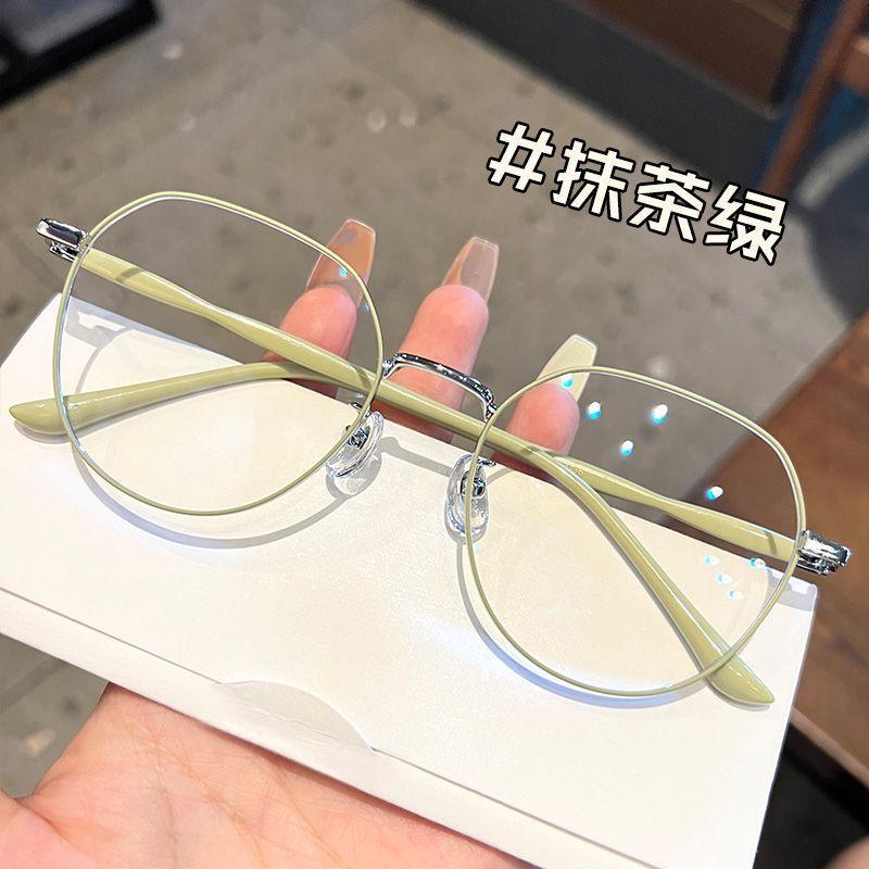 Women's Polygonal Myopia Glasses, Metal Frame Glasses, Fashionable Transparent Glasses, Anti Blue Light Flat Lens