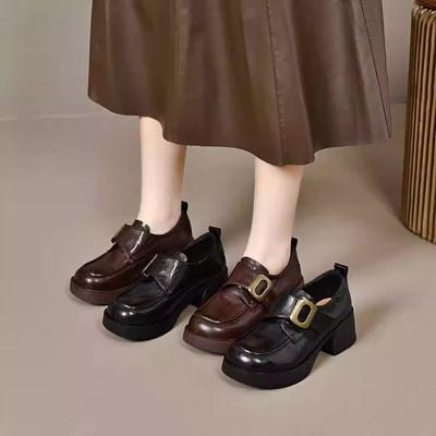 Винтажные туфли Maillard из натуральной кожи женские 2025 осень новые в британском стиле на толстом каблуке лоферы французская пряжка-ремень одинарные туфли