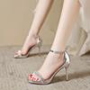 2024 New Fashion Versatile Hot-selling Summer Women's Sandals Stiletto Heel Open Toe Temperament Rhinestone Decoration Zapatos