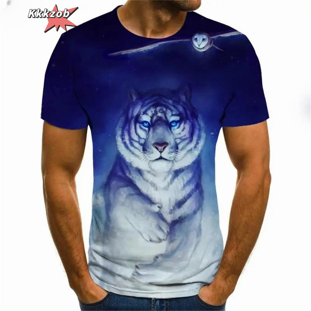 Fierce Tiger Animal Pattern Men's T-Shirts Short Sleeve 3D Animal Printed Trend Street Tee Oversized T Shirt Men Clothing Tops