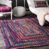 Aizza Trends Indian Handmade Braided Blue Shade Multi Cotton Area Rug- Jute Rug- Dining Room- Living Room