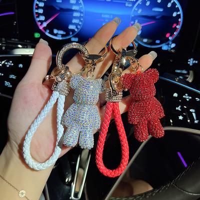 Модная автомобильная брелок-подвеска Медведь с бриллиантами Креативная с веревкой Брелок Креативная подвеска для сумки Подарок